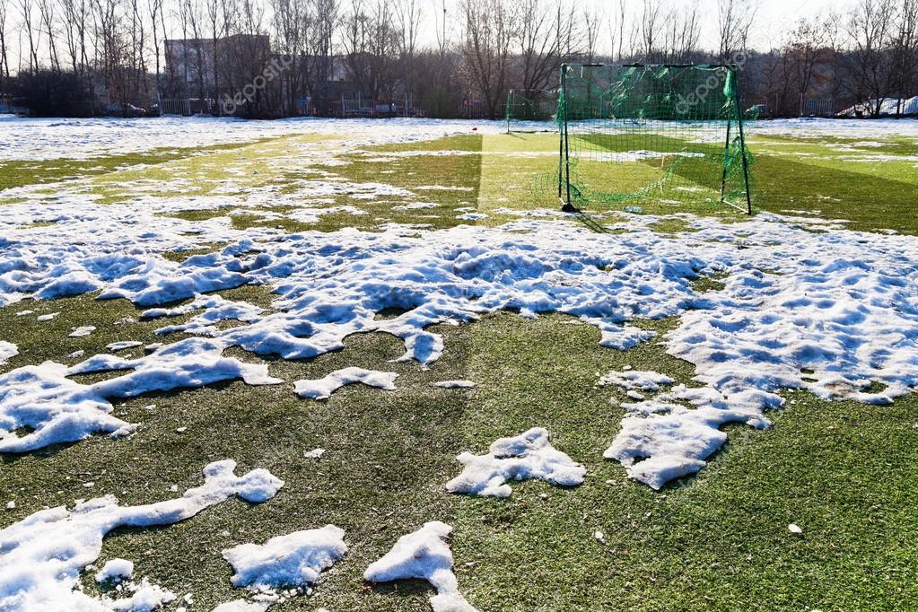 snow bound outdoors soccer field