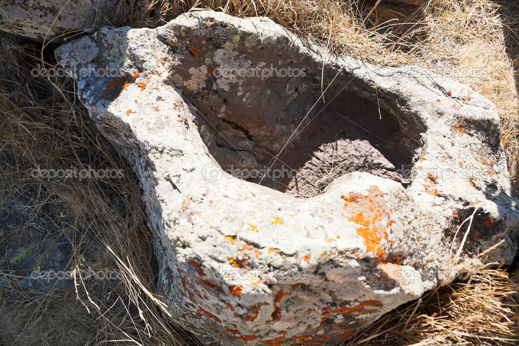 Carved stone in Zorats Karer monument in Armenia
