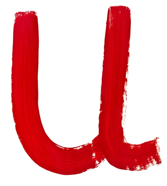 Letra u pintada a mano por pincel rojo — Foto de Stock