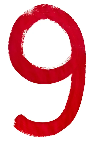 Numero arabo rosso 9 scritto a mano — Foto Stock