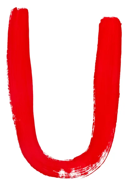 Lettera u mano dipinta con pennello rosso — Foto Stock