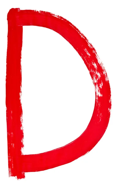 Buchstabe d handbemalt mit rotem Pinsel — Stockfoto
