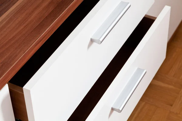 Open drawers of linen cupboard — Stock Photo, Image