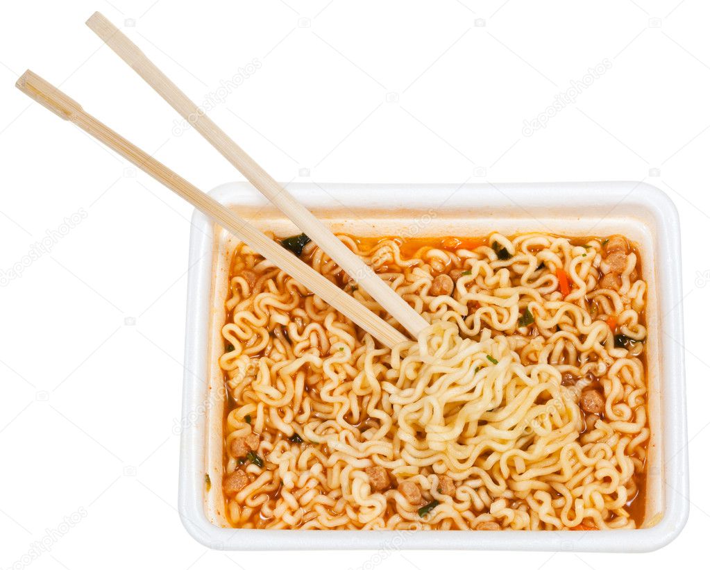 Eating of prepared instant noodles