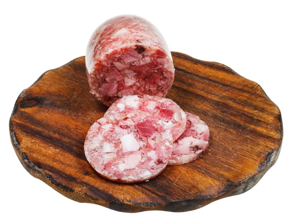 Mięso sera głowy na drewnianą deską do krojenia — Zdjęcie stockowe