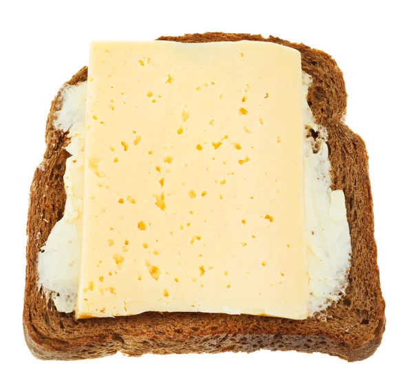 Sandwich from rye bread, dairy butter and cheese — Stock Photo, Image