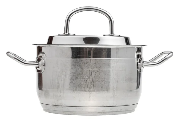 Small stainless steel saucepan covered metal lid — Stock Photo, Image