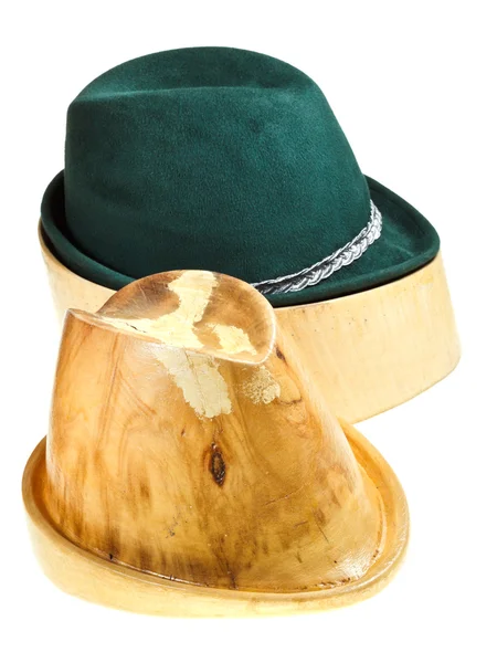 Bavarian felt hat on linden wooden block — Stock Photo, Image