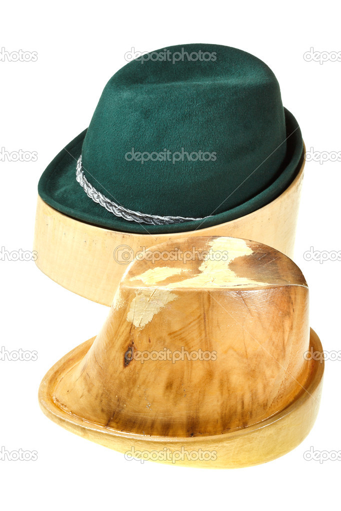 hunting felt hat on linden wooden block
