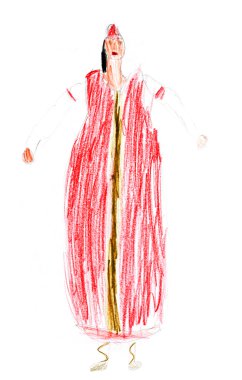 children drawing - woman in red dress clipart