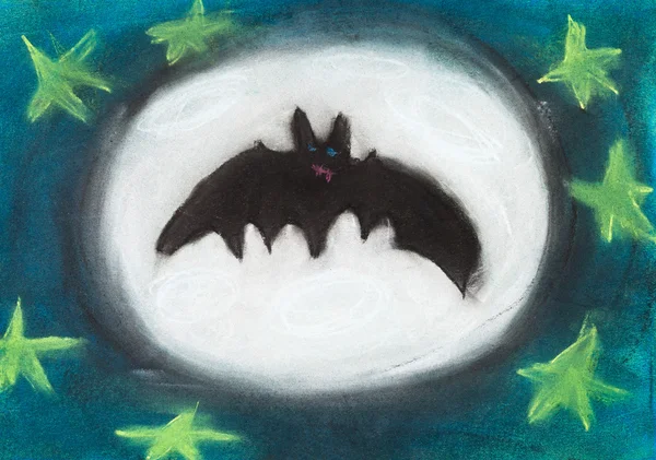 Children drawing - flying night bat — Stock Photo, Image