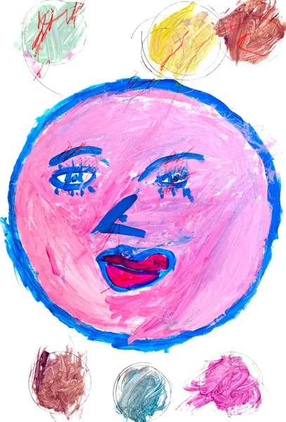 Dibujo de los niños - cara redonda rosa — Foto de Stock