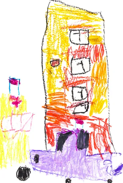 Children drawing - urban house — Stock Photo, Image