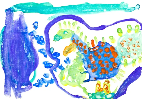 Barnen ritade - little blue dragon — Stockfoto