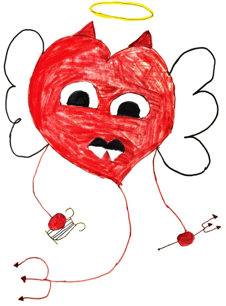 Disegno di bambini - cuore volante — Foto Stock