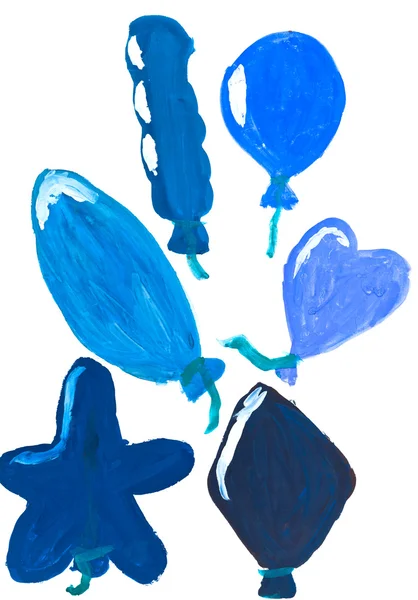 Детский рисунок - голубые воздушные шары — стоковое фото
