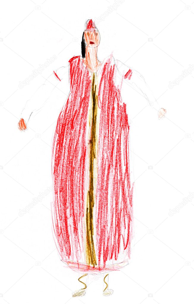 children drawing - woman in red dress