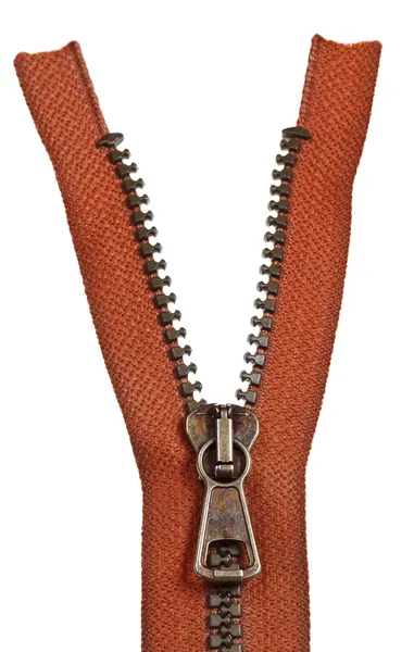 Plastic orange zip fastener close up — Stock Photo, Image