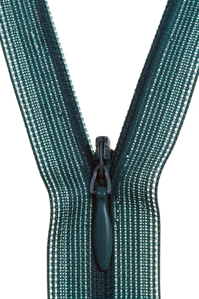 Zielony z tworzywa sztucznego cewki błyskawicznym z bliska — Zdjęcie stockowe