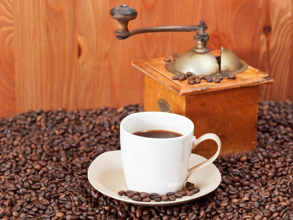 Cup of coffee and roasted beans — Stock Photo, Image