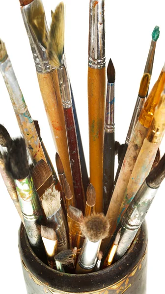 Ovansida av används konstnärliga penslar — Stockfoto