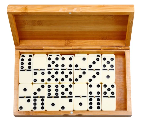 Set of dominoes in bamboo box — Stock Photo, Image