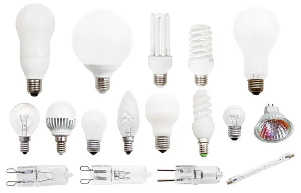 Incandescent, compact fluorescent, halogen lamps — Stock Photo, Image