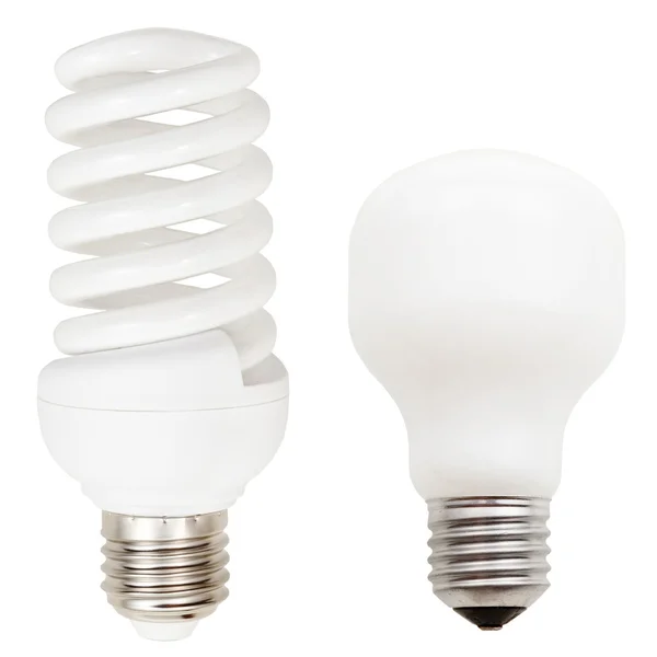 Incandescent and helical fluorescent light bulbs — Stock Photo, Image