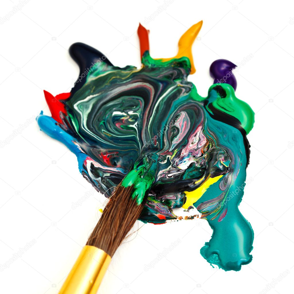 paintbrush blends multicolored watercolors