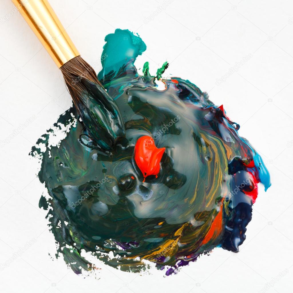 paintbrush blends multicolored watercolors