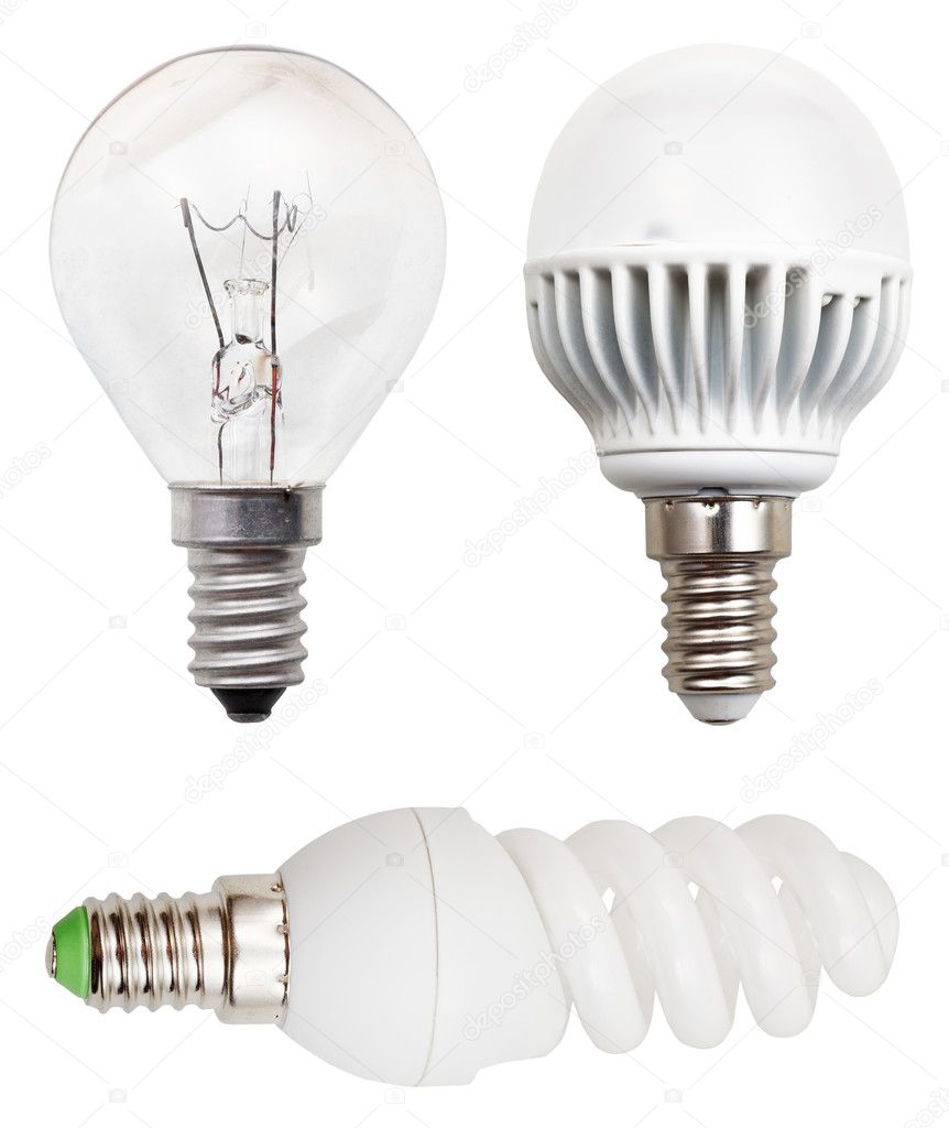 incandescent, helical fluorescent, LED light bulbs