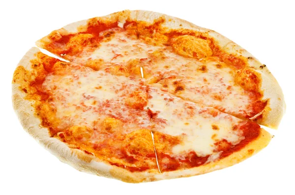 Dünne italienische Pizza Margherita schneiden — Stockfoto