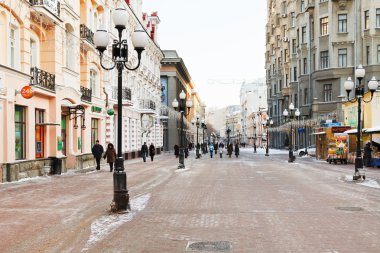historical pedestrian Arbat street in Moscow clipart