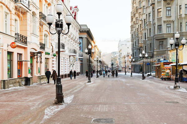 historical pedestrian Arbat street in Moscow