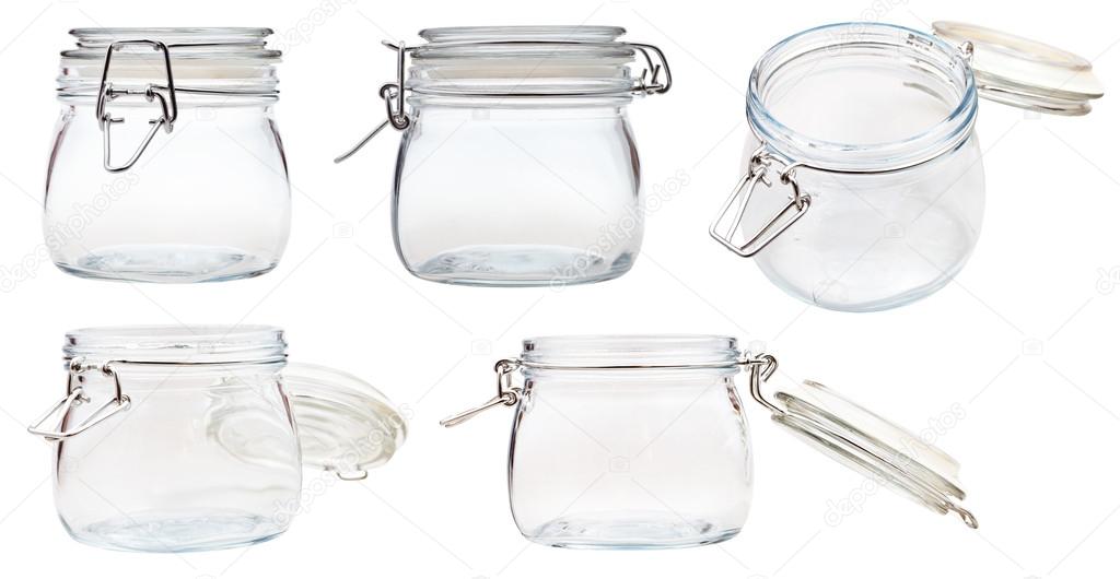 Set Of Small Swingtop Bale Glass Jar On White Stock Photo