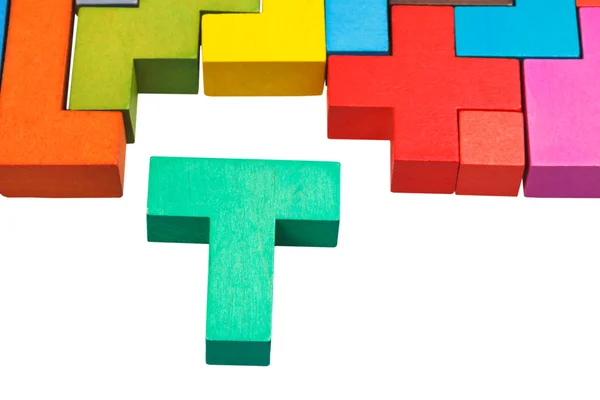 T şeklinde blok ve ahşap puzzle — Stok fotoğraf