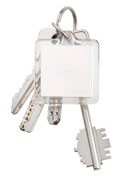 Square keychain and bunch of keys — Stock Photo, Image