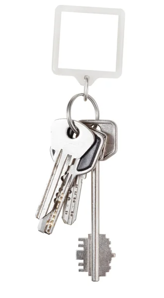 Bunch of keys and square keychain — Stock Photo, Image