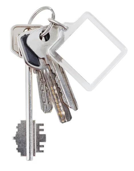Bunch of house keys on ring and keychain — Stock Photo, Image