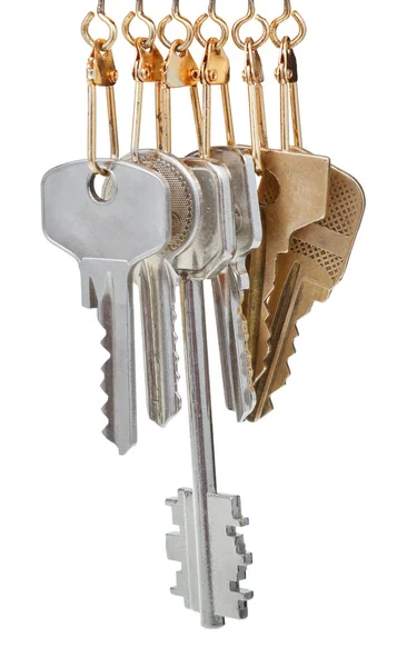 House keys on pendants isolated on white — Stock Photo, Image