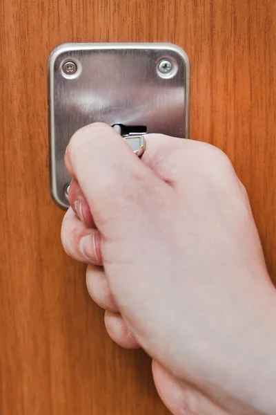 Opening home door by key — Stock Photo, Image