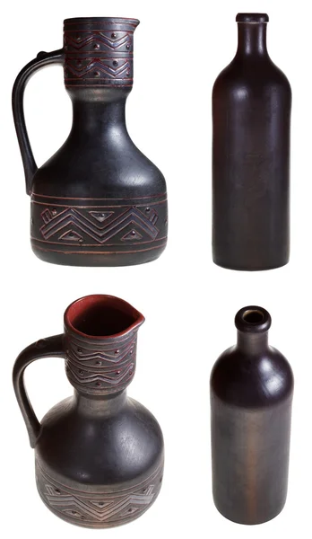 Georgian ceramic pottery pitcher and bottle — Stock Photo, Image