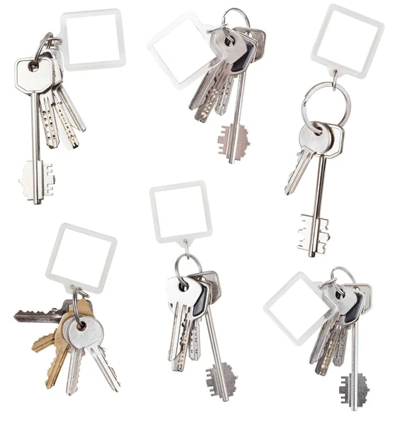 Set of bunch of home keys with blank keychain — Stock Photo, Image