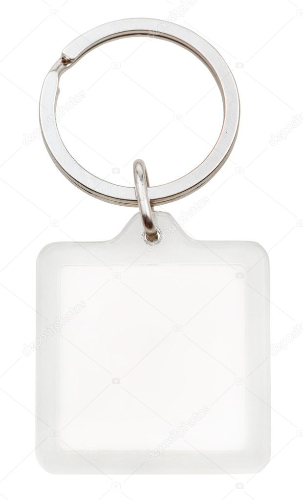 white plastic blank square keychain on ring