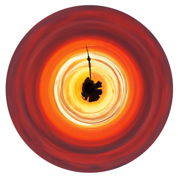 Red yellow sunrise on little planet — Stock Photo, Image