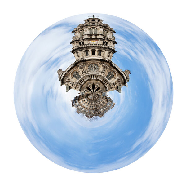 spherical view of old Sainte-Trinite Church in Paris