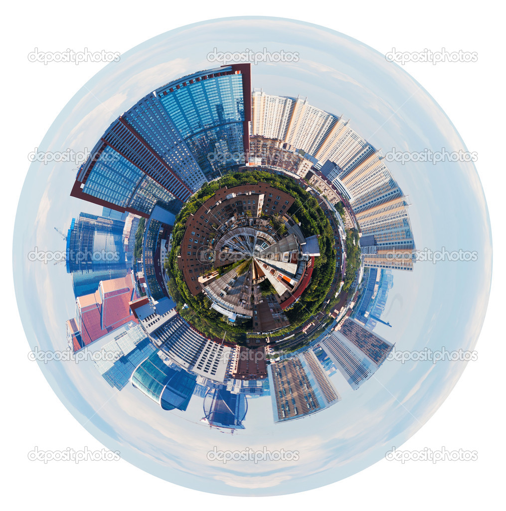 spherical view of Moscow with tower buildings