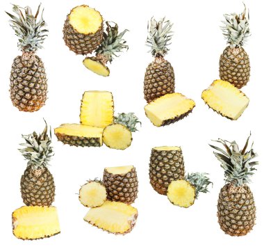 Olgun ananas üzerinde beyaz izole kümesi