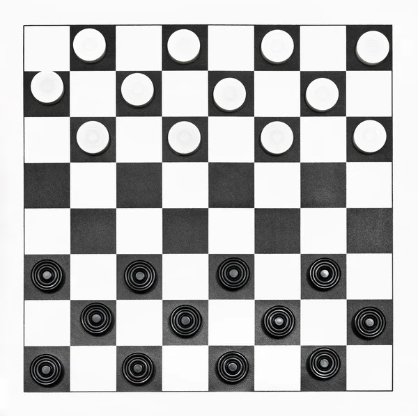 Top view of starting position on checkers board — Stock Photo, Image