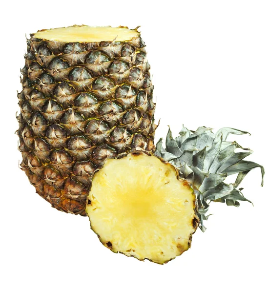 Pineapple with cut tip isolated on white — Stock Photo, Image